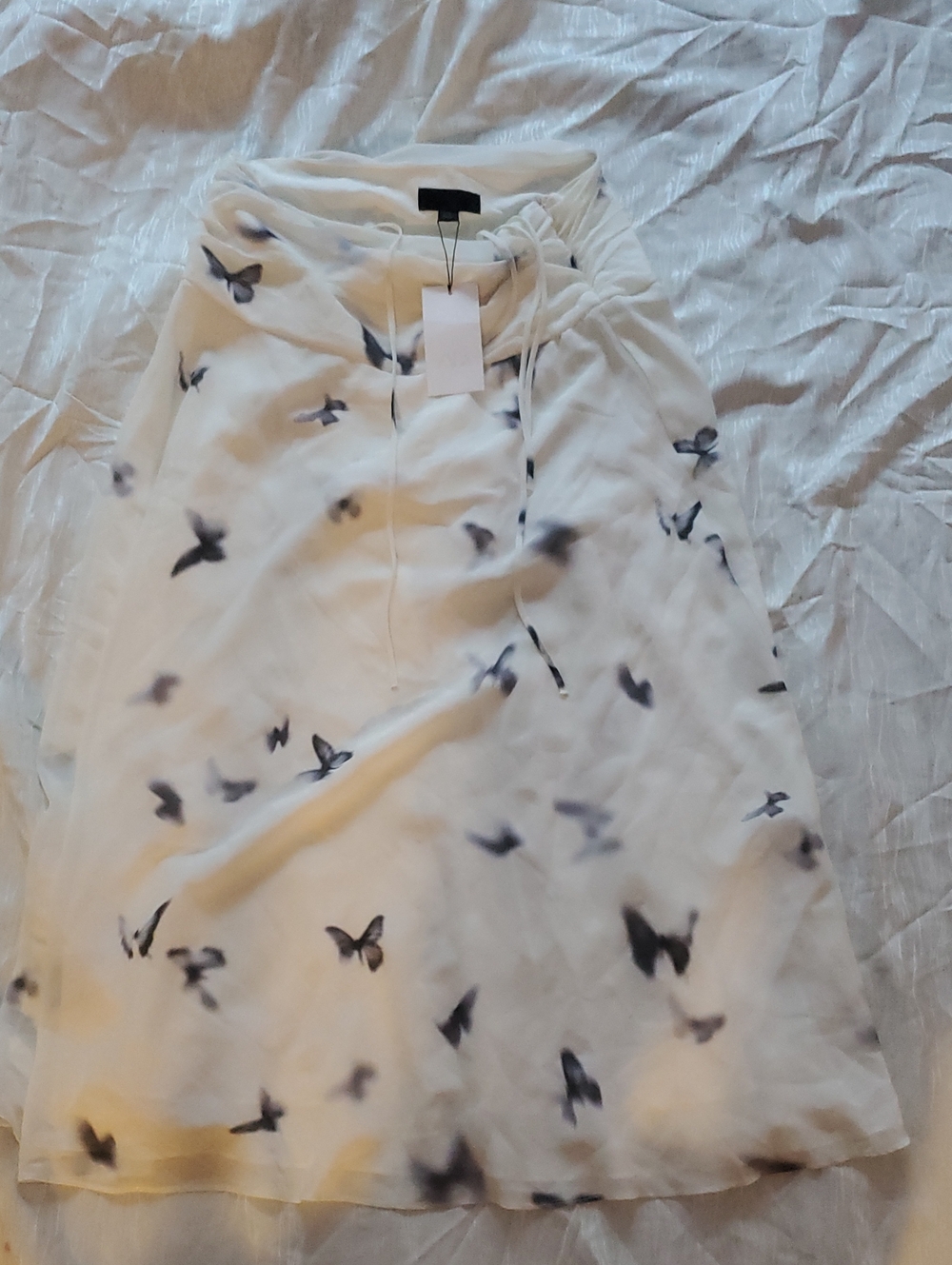 Zara Cream A-Line Skirt with Black Butterfly Print